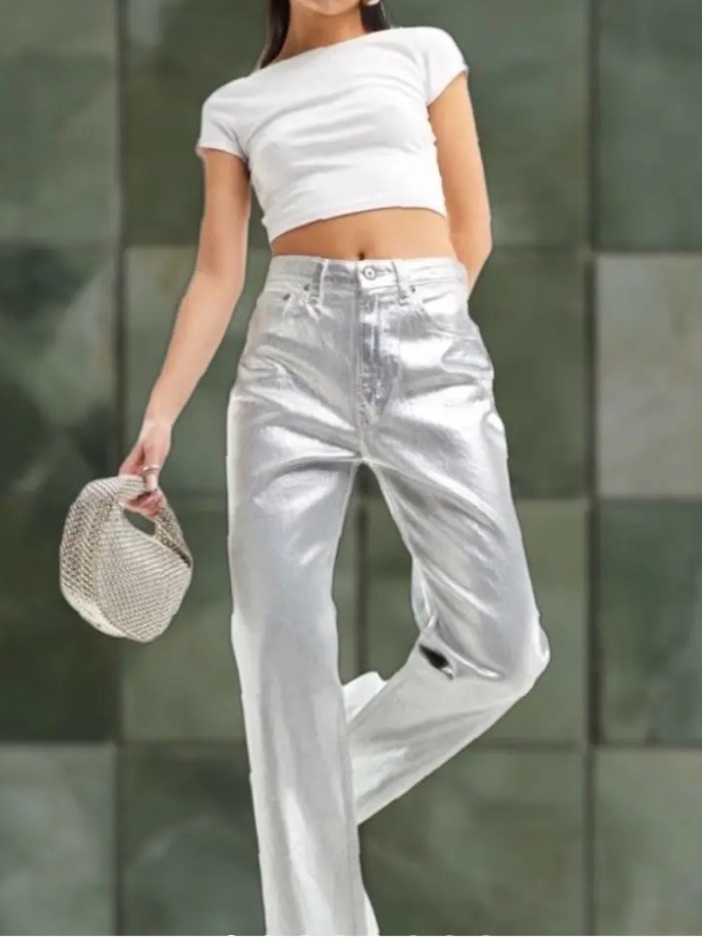 Abercrombie & Fitch Shiny Silver Straight-Leg Jeans